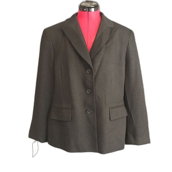 Suit Studio Blazer Women Plus Sz 18 Black Shimmer Long Sleeve Button Pockets NWT - Picture 9 of 11